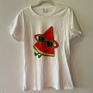 PORT & COMPANY Large L White Tee Cool Watermelon Slice